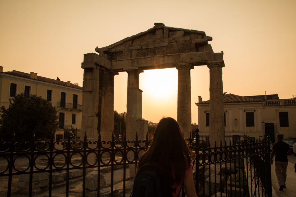 La Roman Agora au crépuscule, lors de notre voyage à Athènes.